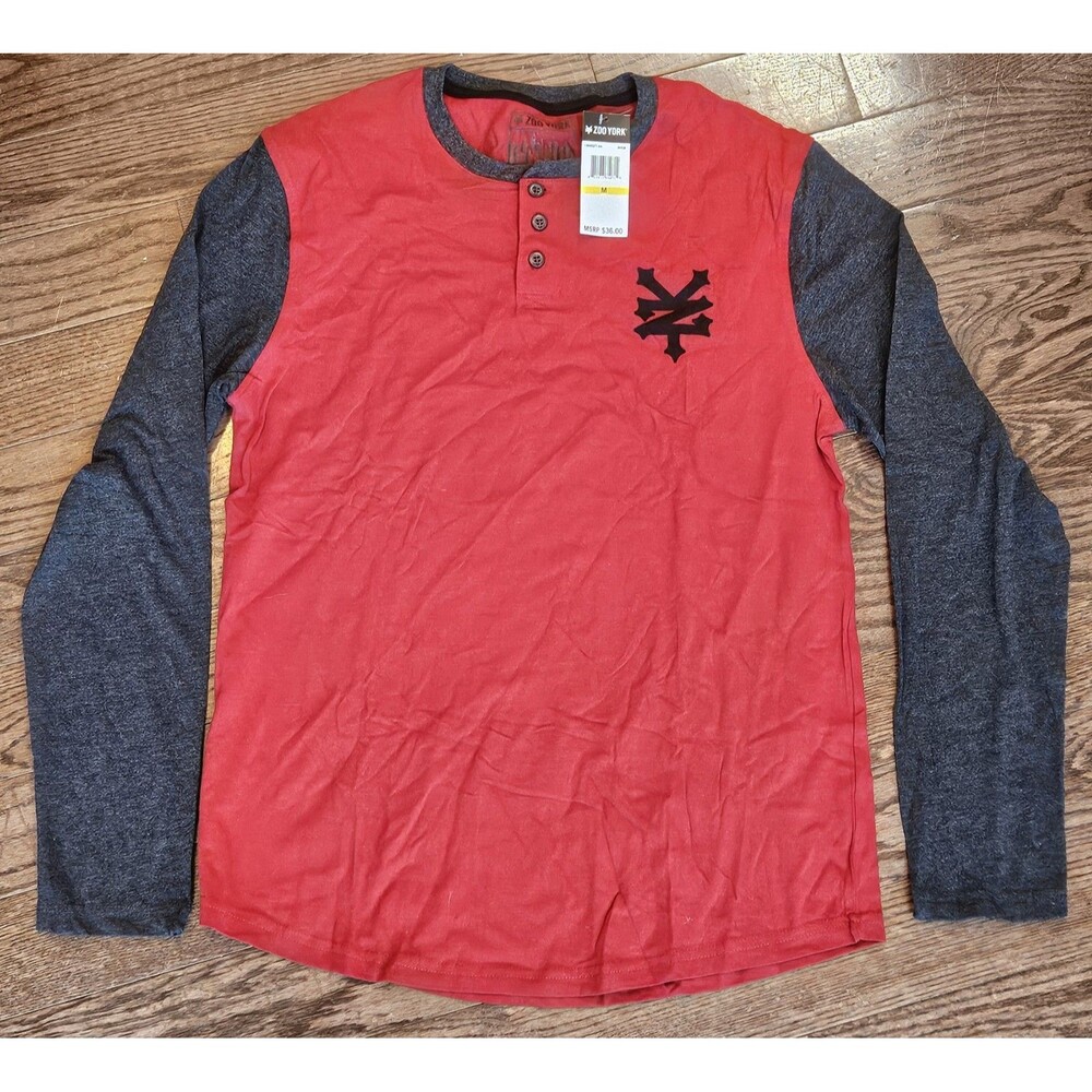 Zoo York SS Baseball Style Tee gray & red - Size - Medium NWT